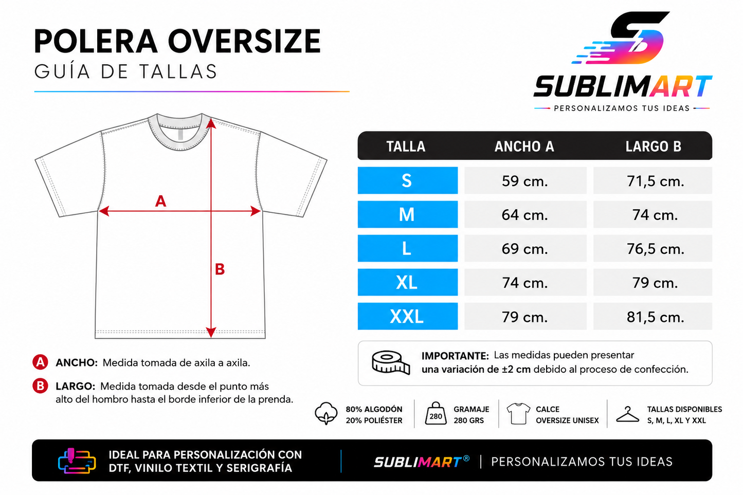 Polera Oversize Premium Unisex 280 Grs PERSONALIZABLE